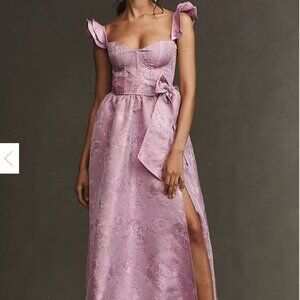 V. Chapman Veronica Corset Ruffle Side-Slit Dress